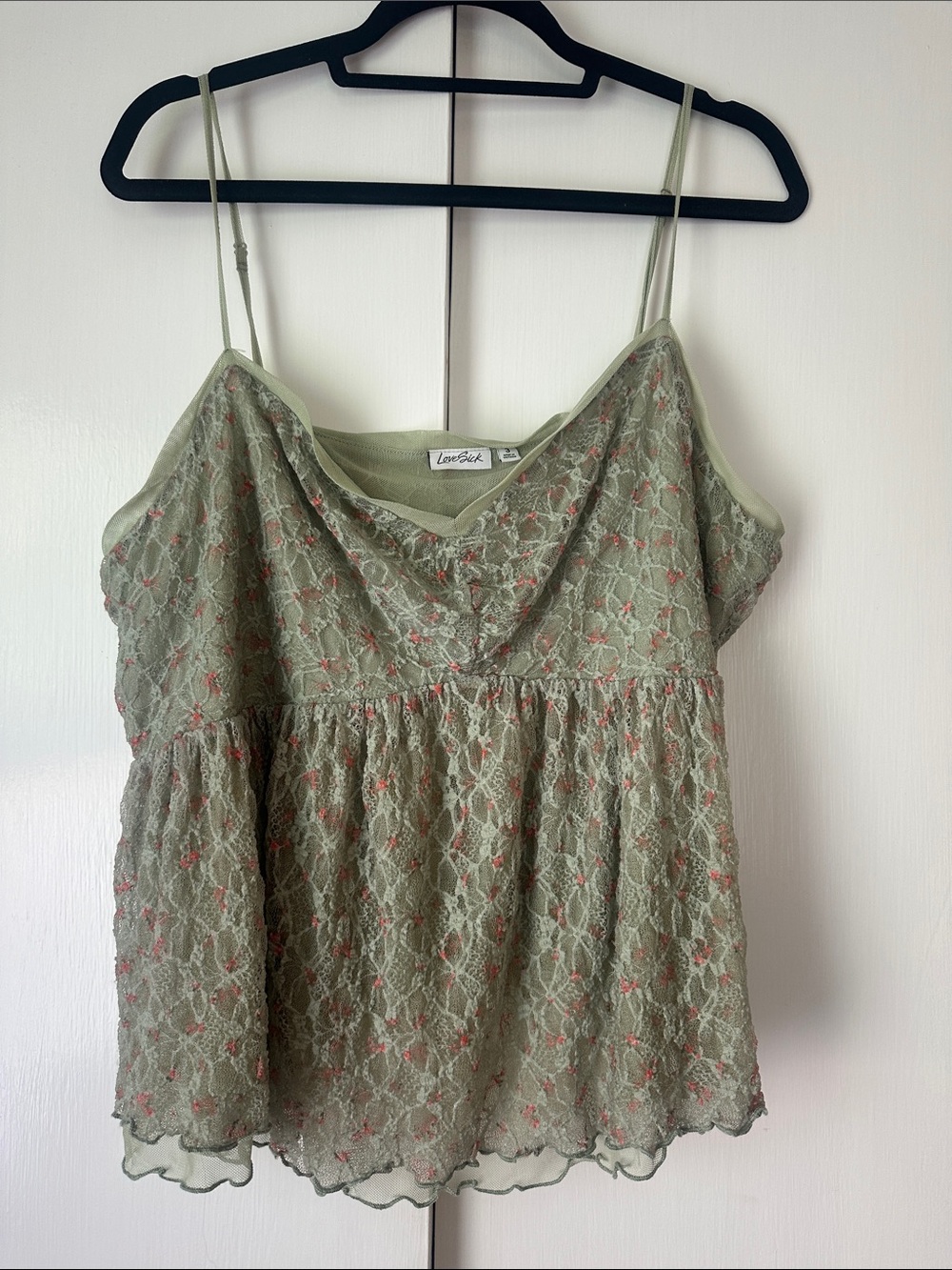 Lovesick Sage Lace Floral-Embroidered Camisole